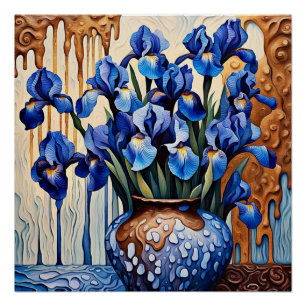 Blauwe irissen in vaas perfect poster