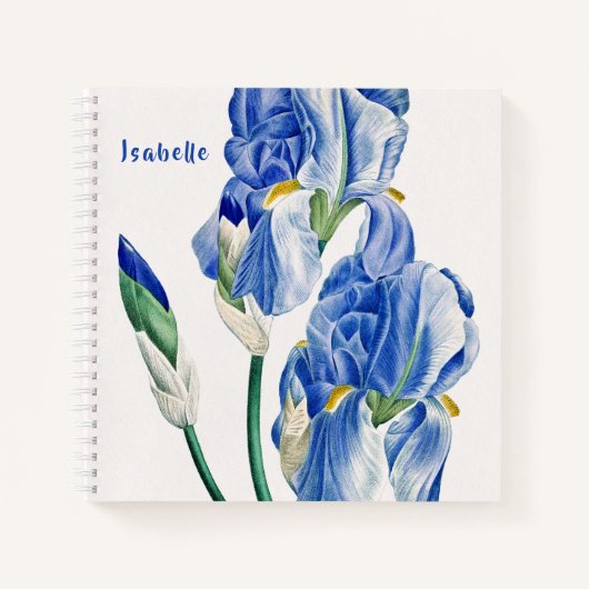 Blauwe irissen monogram notitieboek (Voorkant)