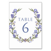 Blauwe irissen paarse groene bloemenkrans bruiloft kaart (Voorkant)