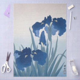 Blauwe Irissen Schilderij door Ohara Koson Decoup Tissuepapier