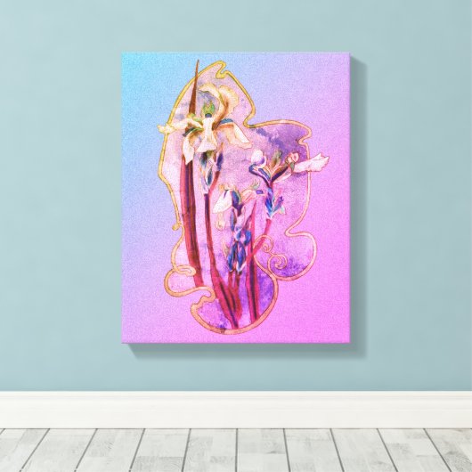 Blauwe Iros Floral Art versteld Canvas Afdruk (Insitu (Houten vloer))