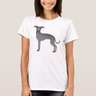 Blauwe Italiaanse Cartoon Greyhound Dog Illustrati T-shirt