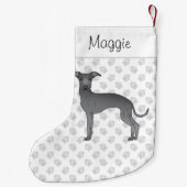 Blauwe Italiaanse Grenshond met aangepaste naam Kleine Kerstsok (Achterkant)