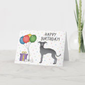 Blauwe Italiaanse Greyhound Cartoon Dog Happy Birt Kaart (Voorkant)