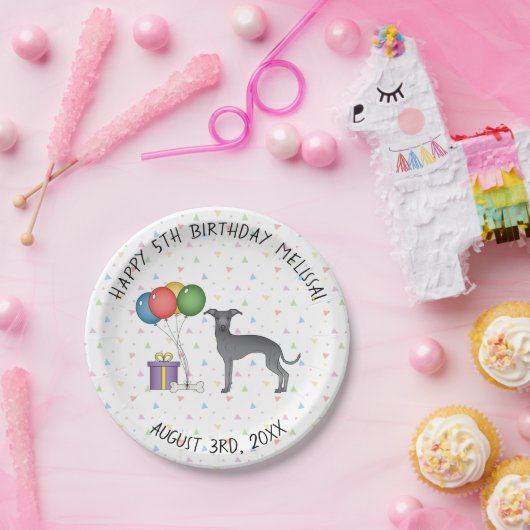 Blauwe Italiaanse Greyhound Cute Cartoon Dog Birth Papieren Bordje (Feest)