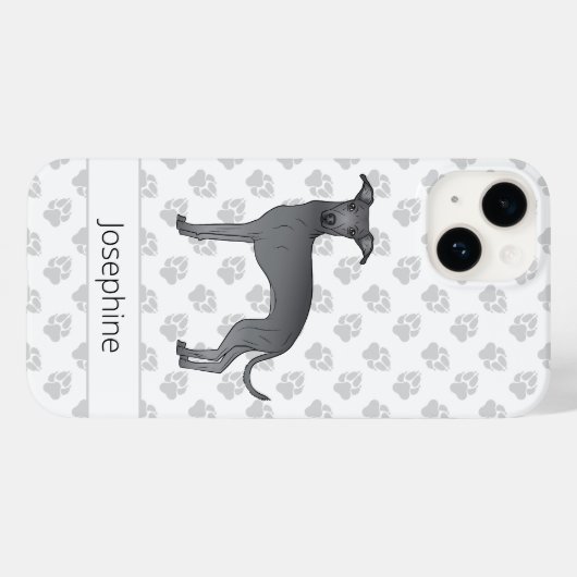 Blauwe Italiaanse snuffelhond met aangepaste naam Case-Mate iPhone Case (Achterkant (horizontaal))