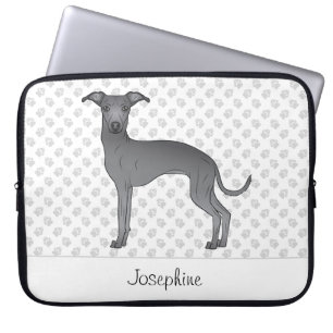 Blauwe Italiaanse snuffelhond met aangepaste naam Laptop Sleeve