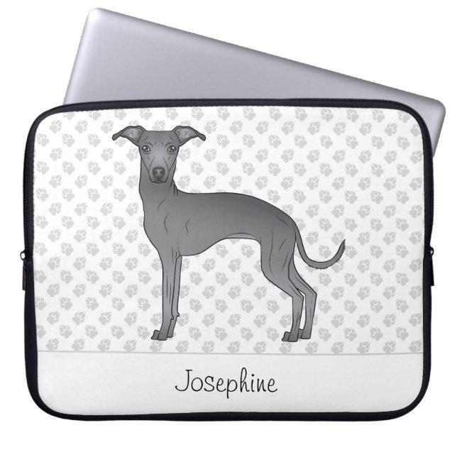 Blauwe Italiaanse snuffelhond met aangepaste naam Laptop Sleeve (Voorkant)