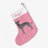 Blauwe Italiaanse snuffelhond op roze harten Kleine Kerstsok (Achterkant (Hangend))