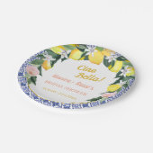 Blauwe Italiaanse Tegels Citroen Ciao Bella Bruids Papieren Bordje (Gekanteld)