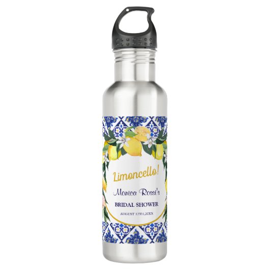 Blauwe Italiaanse Tegels Limoncello Bruidsdouche C Waterfles (Voorkant)
