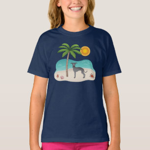 Blauwe Italiaanse Windhond bij Tropisch Zomerstran T-shirt