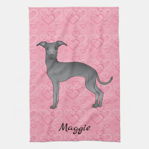 Blauwe Italiaanse Windhond Schattige Hond Op Roze Theedoek