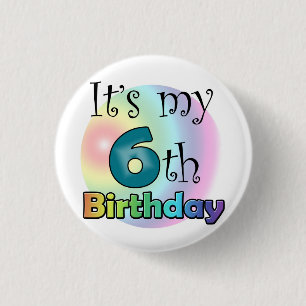 Blauwe It's my 6th Birthday Ronde Button 3,2 Cm