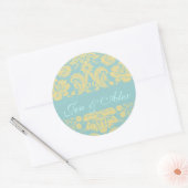 Blauwe Ivoor bruid bruidegom Damask bruiloft zegel (Envelop)