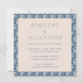 Blauwe ivoren prachtige botanische bruiloft kaart (Voorkant)