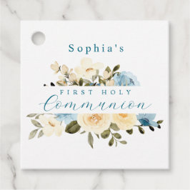 Blauwe Ivory Flowers Greenery First Heilige Commun Bedankjes Labels