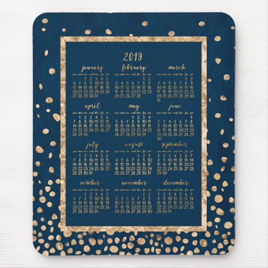 Blauwe Jaarlijkse Kalender 2019 Muismatten Goud Co (Voorkant)