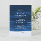 Blauwe jachthemel. Moderne bruiloft Kaart (Staand voorkant)