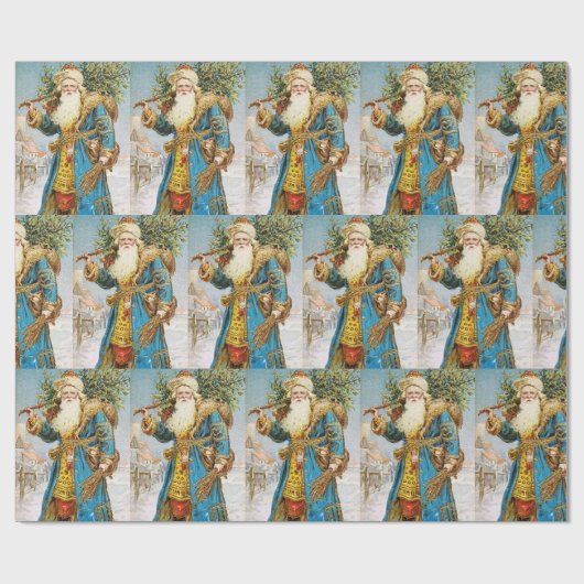  blauwe jachtluipaard met kerstboom cadeaupapier (Vlak)