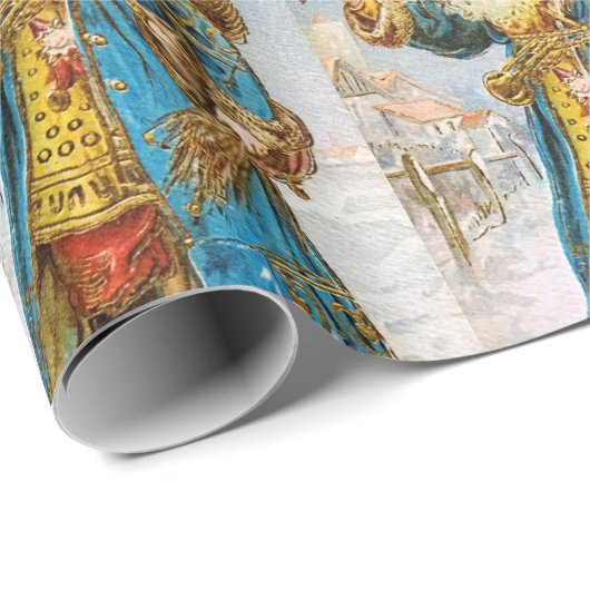  blauwe jachtluipaard met kerstboom cadeaupapier (Rol Hoek)