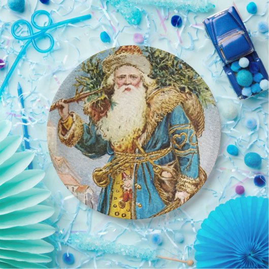 blauwe jachtluipaard met kerstboom papieren bordje (Feest)