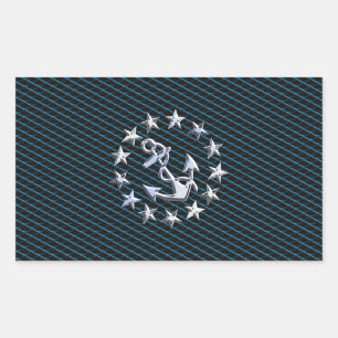 Blauwe jachtvlag op een Chrome-jacht op een grille Rechthoekige Sticker