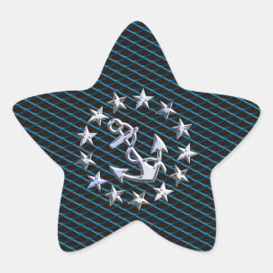 Blauwe jachtvlag op een Chrome-jacht op een grille Ster Sticker