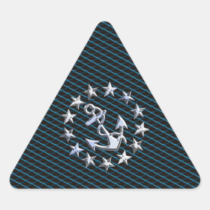 Blauwe jachtvlag op een Chrome-jacht op een grille Sticker