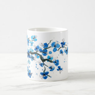 Blauwe Japanse Bloesems Waterverf Koffiemok
