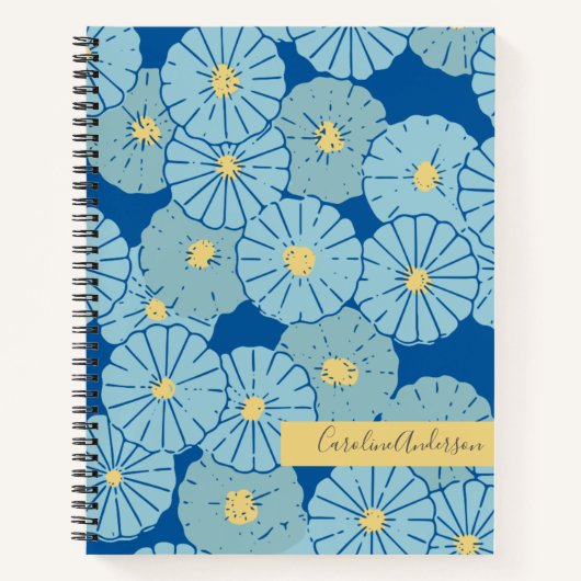 Blauwe Japanse Floral Illustration Personalized Notitieboek (Voorkant)