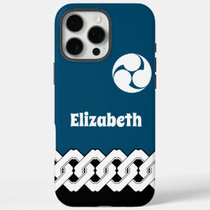 Blauwe Japanse ketting en spiraalpatroon Hoesje-Ma iPhone 16 Pro Max Hoesje