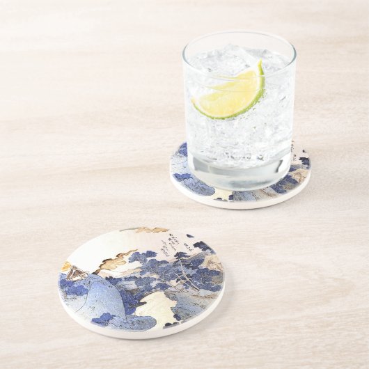 blauwe Japanse kunst Zandsteen Onderzetter (Zijkant)