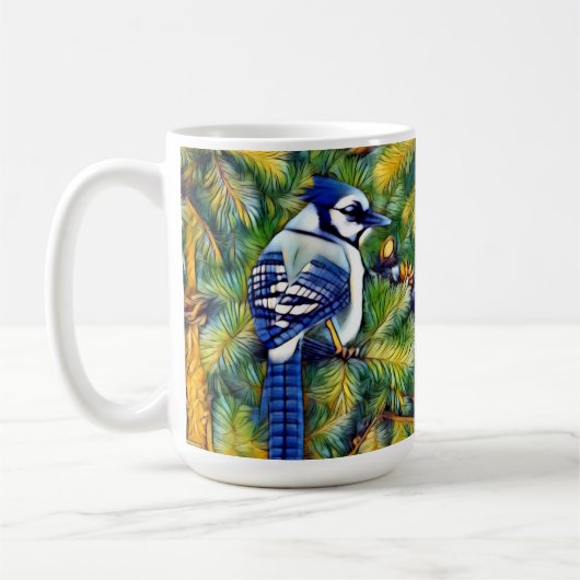 Blauwe jay-afdrukken scannen koffiemok (Links)