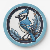 Blauwe Jay Bird en blauwe veren Papieren Bordje (Voorkant)