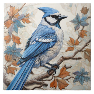 Blauwe Jay, Blauw en Wit Plumage Tegeltje