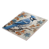 Blauwe Jay, Blauw en Wit Plumage Tegeltje (Zijkant)