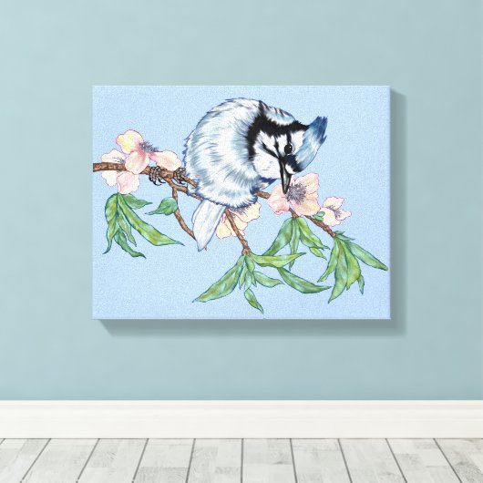 Blauwe jay canvas afdruk (Insitu (Houten vloer))