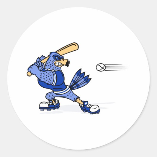 Blauwe Jay die honkbal spelen Ronde Sticker (Voorkant)
