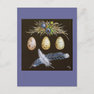 blauwe jay-eieren met briefkaart van blauwe bessen