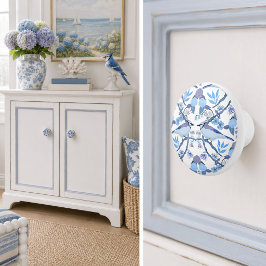 Blauwe Jay Hortensia Botanische Decoratieve Keramische Knop