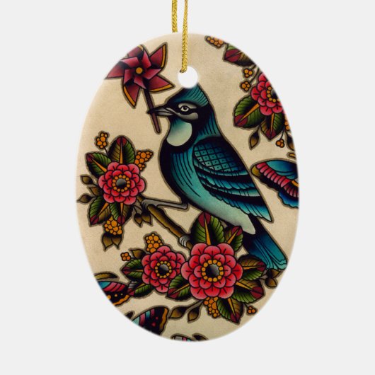 blauwe jay keramisch ornament (Achterkant)