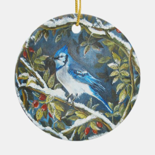 Blauwe jay keramisch ornament (Voorkant)