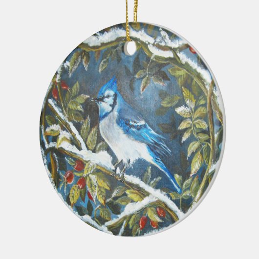 Blauwe jay keramisch ornament (Links)