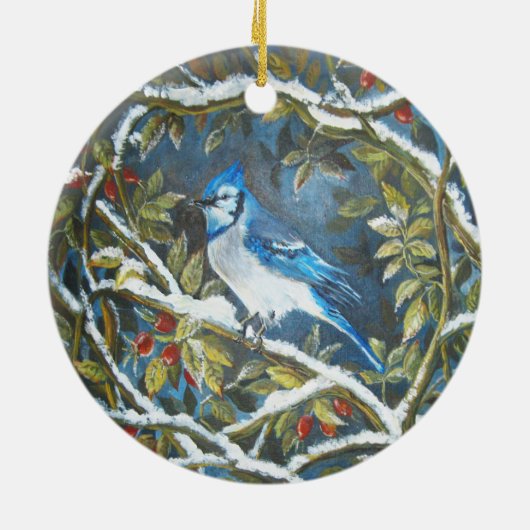 Blauwe jay keramisch ornament (Achterkant)