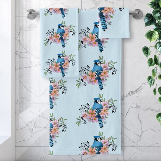 Blauwe Jay Lente Bloemen Bad Handdoek