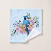 Blauwe Jay Lente Bloemen Bad Handdoek (Wasdoekje)