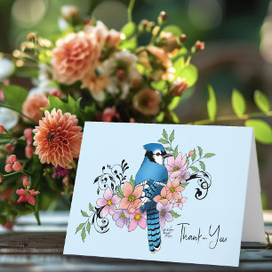 Blauwe Jay Lente Bloemen Bedankkaart