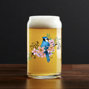 Blauwe Jay Lente Bloemen Blikvorm Glas