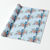 Blauwe Jay Lente Bloemen Cadeaupapier (Uitgerold)